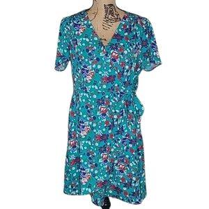 J. Crew Floral Teal Wrap Dress